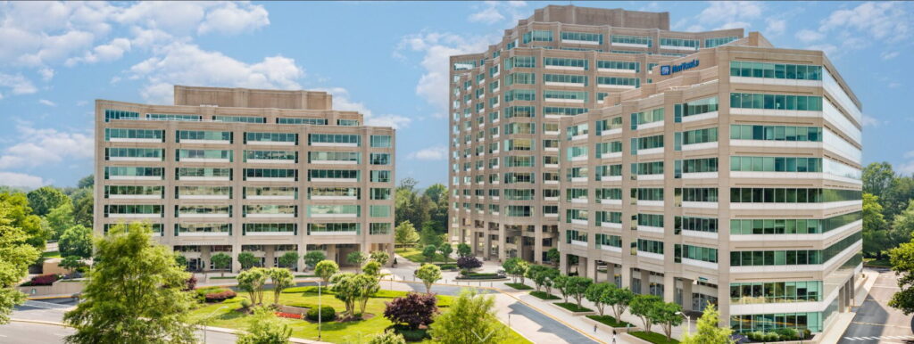 CapRock office campus towers at 6903 Rockledge Drive in Bethesda, MD, home of Pioneer Office Suites